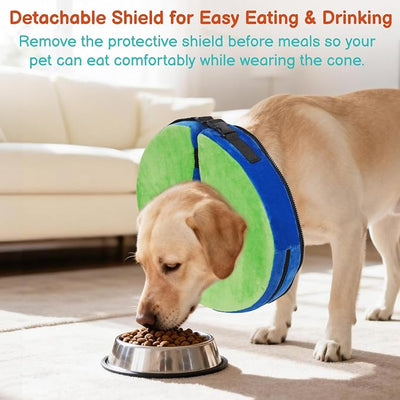 Sponge Dog Cone After Surgery, No Inflation Required Dog Donut Collar to Stop Licking, Inflatable Cone Alternatives for Large Pets, Soft Recovery Collar with Protective Shield (Green Blue, XL)