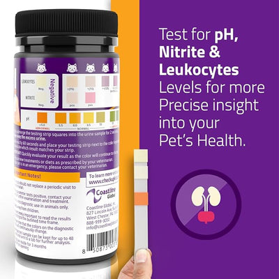 KIT4CAT CheckUp Cat and Dog UTI Urine Test Strips | 3 Parameters CheckUp in 1- a More Detailed Test of 3 UTI Related Markers - pH, Nitrite and Leukocytes Levels x50