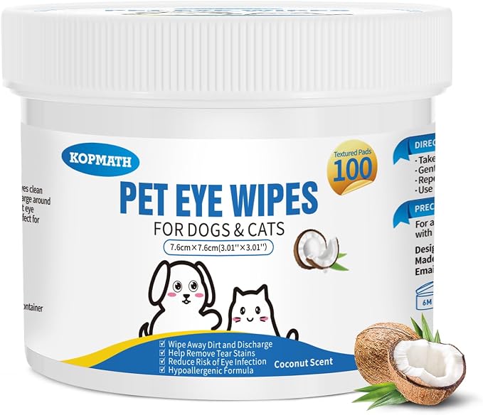 Dog Eye Wipes, Tear Stain Wipes for Dogs, Big & Thick Cat Eye Wipes for Dogs, Mild Ingredient,Texturized & Presoaked Pet Eye Cleaner Pad for Discharge Crust Booger,100 Ct, Coconut Scent