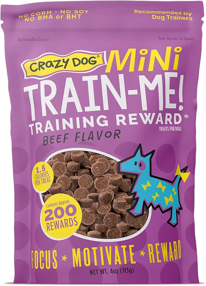 Mini Train-Me! Training Treats 4 oz. Bag, Beef Flavor, with 200 Treats per Bag, Recommended by Dog Trainers