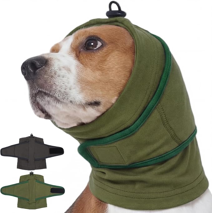 Nanaki Soft Calming Hoodie Quiet for Fireworks,4th of July, Dog Ear Wrap Hematoma Head Cover Anti Flapping, Snoods For Dogs For Eating & Drinking, Adjustable Dog Ear Protection For Bath,Blow, Green,XL