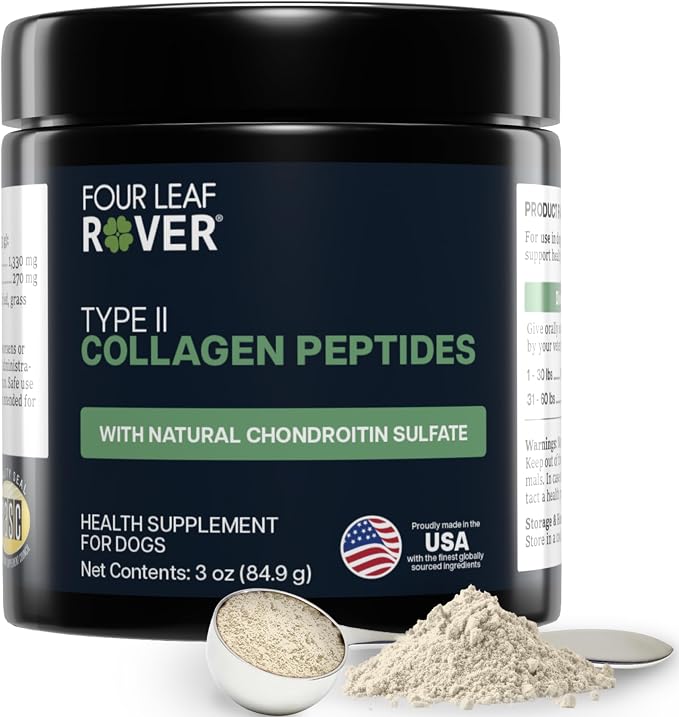 Collagen for Dogs - Type II Grass-Finished Beef Collagen with Chondroitin Sulfate - 30 Day Large Dog Supply, Powder