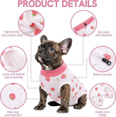 SAWMONG Recovery Suit for Dogs Female Male Zipper, Pink Strawberry Dog Onesie Body Suit After Surgery Spay Neuter, Cotton Breathable Dog Surgical Suit Pet, Substitute Dog E-Collar Cone, L