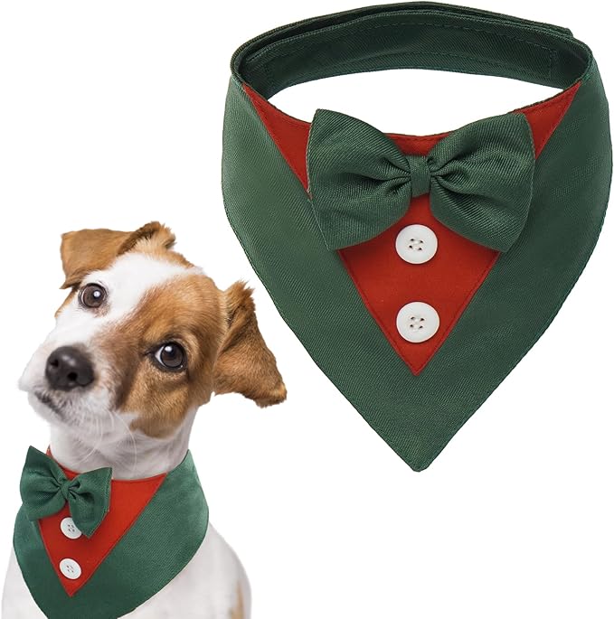 Dog Tuxedo Christmas for Large Dogs,Dog Formal Suit Dogs Attire Pet Bow Tie Puppy Party Costumes Cat Tux Outfits Pets Bandana Cosplay Adjustable Bowties Christmas Green Red L