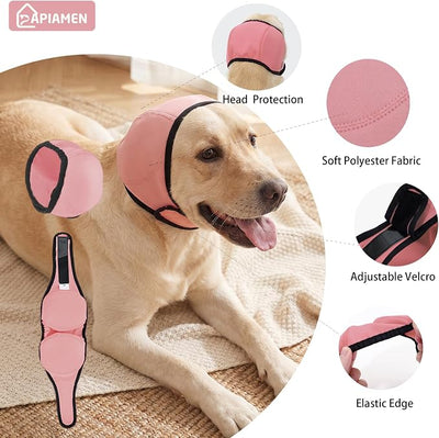 Dog Ear Cover for Hematoma,Bathing,Grooming,Drying,Fashion No Shake Ear Wraps for Dogs Ear Muffs Noise Protection Anxiety Relief,Waterproof Dog Calming Hoodie Shower Cap(Pink,M)