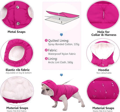 SAWMONG Waterproof Dog Winter Coat, Warm Fleece Lined Dog Jacket with Hood, Windproof Puppy Coat, Pet Apparel Vest Outdoor&Indoor Winter Activities(Pink,XL)