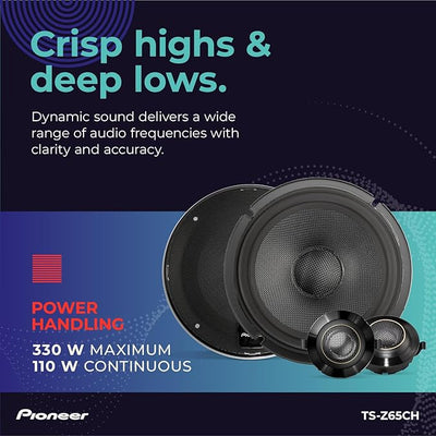 Pioneer Z-Series TS-Z65CH 6.5” 2-Way Speakers (Pair) – 330W Max, Crisp Highs + Clear Vocals, Audiophile upgrade, add an amplifier for optimal performance