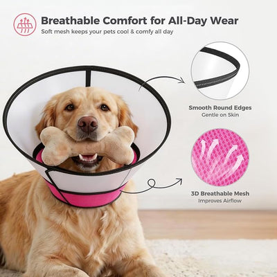 Avont Dog Cone Collar After Surgery, Alternative Adjustable Elizabeth Cone for Medium Large Dogs, Comfy Breathable Pet Recovery Collar to Stop Licking -Pink(M)