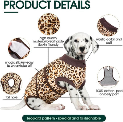 Kuoser Recovery Suit for Dogs, Comfy Dog Recovery Suit Female Doggie Onesie for Surgery, Post-Op Onesie for Female & Male Dogs, Soft Protective Wear, BrownLeopard XXL