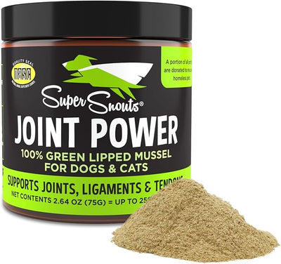 Super Snouts Joint Power 100% Green Lipped Mussels for Dogs & Cats - Dog Joint Supplement Powder Supports Joints, Tendons, Ligaments (2.64 oz)