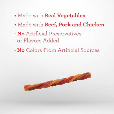 DreamBone Triple Flavor Twisties Dog Treats, Daily Rawhide-Free Chew, Digests Safely, with Real Protein, Beef, Pork, Chicken and Veggies, 25 Count
