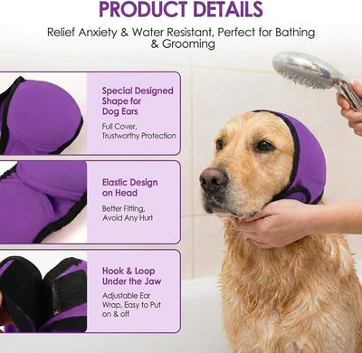 No Flap Ear Wraps for Dogs, Dog Ear Muffs Noise Protection & Anxiety Relief, Quiet Ears Cover Headband Waterproof Ear Protector for Fireworks Grooming Swimming Bathing, Grey M