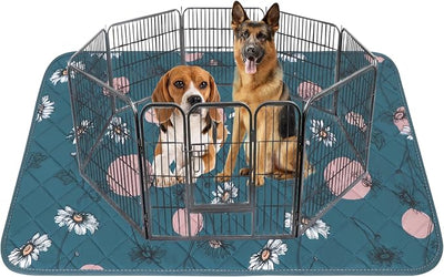 IEUUMLER Washable Pee Pads for Dogs, 1 Pack Non-Slip & Waterproof Whelping Pad, Reusable Puppy Potty Training Pad with Fast Absorbent for Playpen EU007 (Navy Blue Daisy, 71"X71"-1pcs)