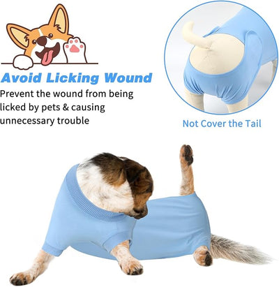 2 Packs Breathable Cotton Dog Recovery Suit for After Neuter Spay Abdominal Wounds Protector, Professional Anti-Licking Onesies for Male Female Pets Surgery Bandages, XL Black Blue Pure
