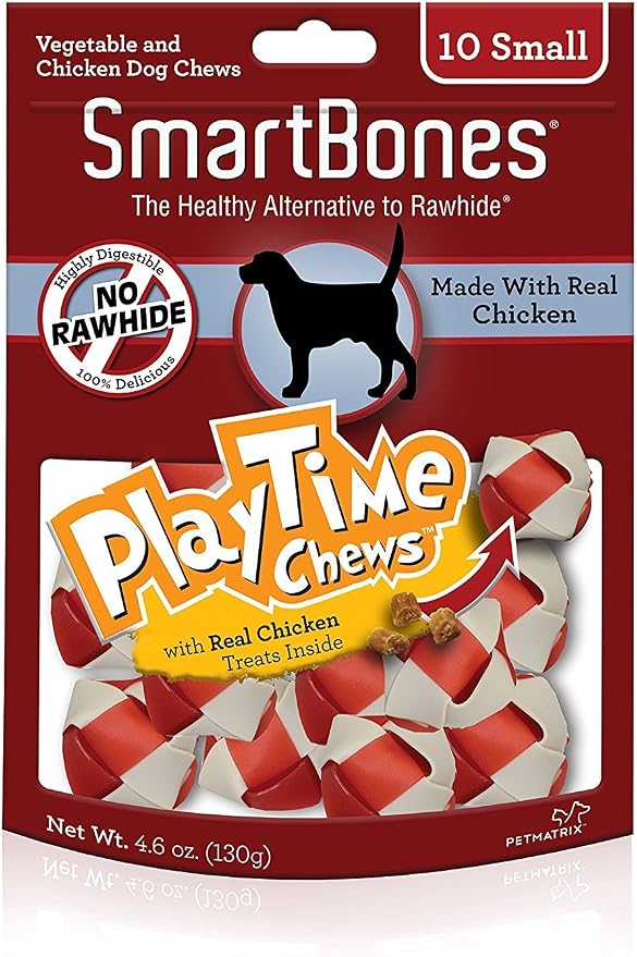 PlayTime Chews, Rawhide Free Dog Chews, Treats for Dogs Made With Real Chicken, 10 Count Small