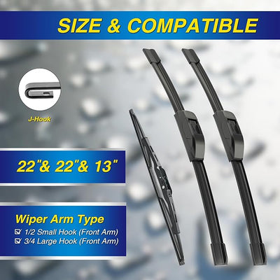 5 PLUS® Silicone Windshield Wipers Replacement for 2015-2020 GMC Yukon/2015-2020 CHEVY Suburban Tahoe Wiper Blades(Set of 3),Automotive Replacement Windshield Wiper Blades For My Car-22"/22"/13"