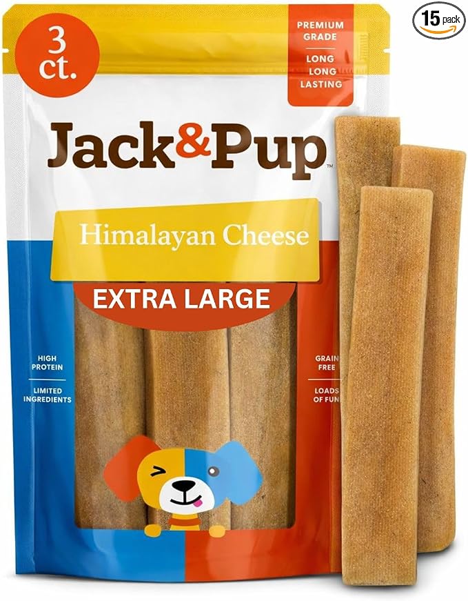 Jack&Pup Yak Cheese Himalayan Dog Chews | Dog Yak Chews for Large Dogs Aggressive Chewers | Hard Yak Cheese Stick (Extra Large, 3 Pack)