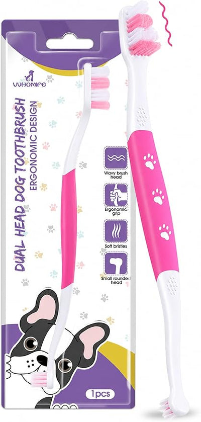 Dog Toothbrush, Dual-Head, for Medium-Large Dogs,Pink | Soft Bristles for Gentle Cleaning ,60° Curved Bristles for Better Coverage ,Comfortable for Sensitive Gums