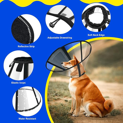 Adjustable Soft Dog Cone Collar for After Surgery Recovery, Comfortable Pet Recovery Protective Collar for Medium Large Dogs, Elizabethan Dog Neck Collar (M, Black)
