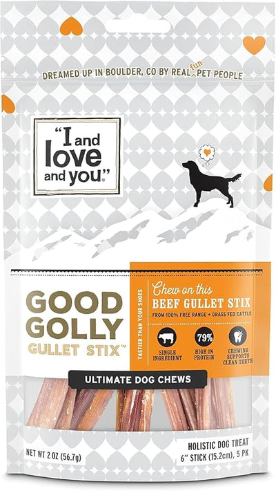 I AND LOVE AND YOU Dog Chew Bundle with Good Golly Gullet Sticks + Cow Ears.