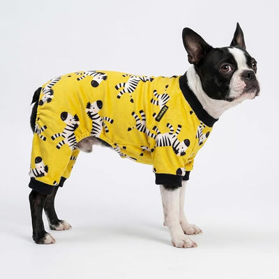 Fitwarm Zebra Dog Fleece Pajamas, Funny Winter Clothes for Small Dogs Boy Girl, Cozy Pet Onesie, Yellow, Black, White, XXL