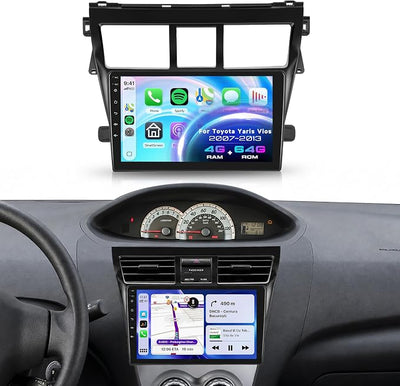 Rimoody 4G+64G Android 15 Car Stereo for Toyota Yaris Vios 2007-2014, 10.1" IPS Touch Screen Radio with Wireless Carplay Android Auto GPS Navigation/32 EQ/Bluetooth 5.0/5Ghz WiFi/AHD Backup Camera/SWC