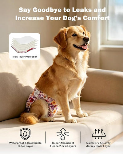 CuteBone Dog Diapers Female Washable Small Medium Large 3 Pack Reusable Doggie Diapers Puppy Period Pants for Doggy Heat Cycle Peeing