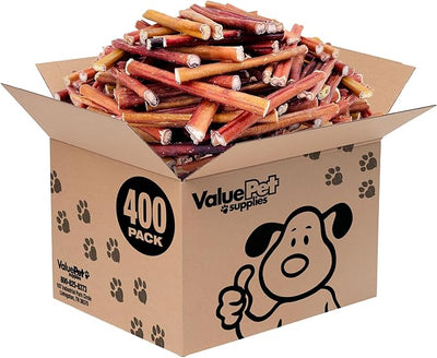 ValueBull Bully Sticks for Dogs, Medium 6 Inch, 400 Count Wholesale Pack - All Natural, Grass Fed, Single Ingredient, Long Lasting Dog Treats