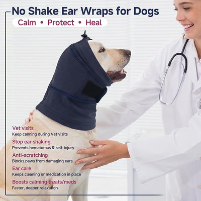 Nanaki Soft Calming Hoodie Quiet for Fireworks,4th of July, Dog Ear Wrap Hematoma Head Cover Anti Flapping, Snoods for Dogs for Eating & Drinking, Adjustable Dog Ear Protection for Bath,Blow, Blue,XL