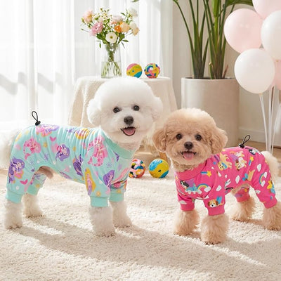 XPUDAC 4 Pack Dog Pajamas for Small Dogs, Cute Puppy Clothes with Drawstring Adjustable, Stretchy Soft Dogs Pjs Onesie Shed Defender Doggie Suit Pet Clothes Girl Outfit, XS