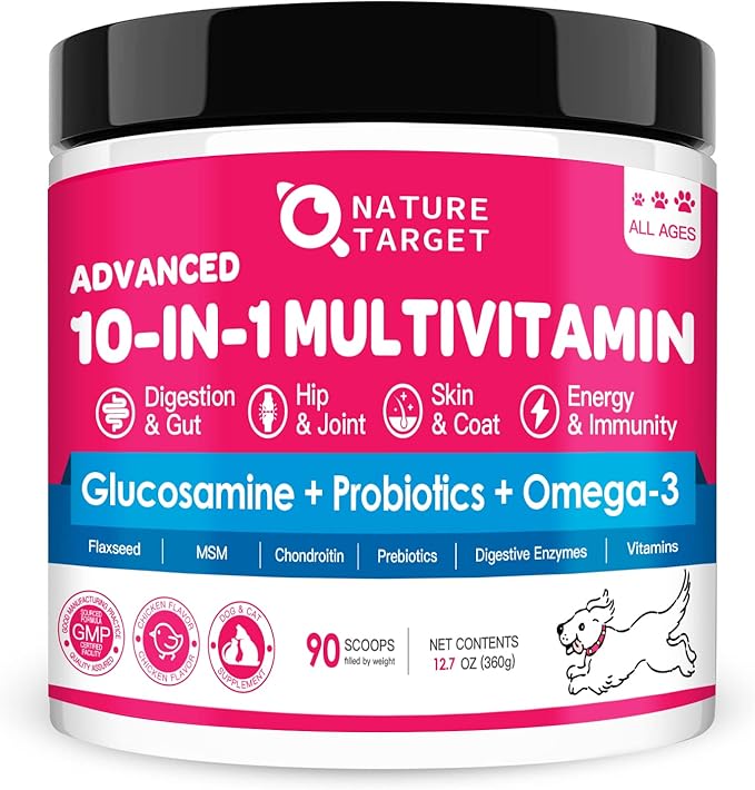 Dog Vitamins Powder, Probiotics & Digestive Enzymes for Gut Health, Glucosamine & Chondroitin & Omega 3, Complete Supplement for Homemade Dog Food, Joint & Skin & Immune Support