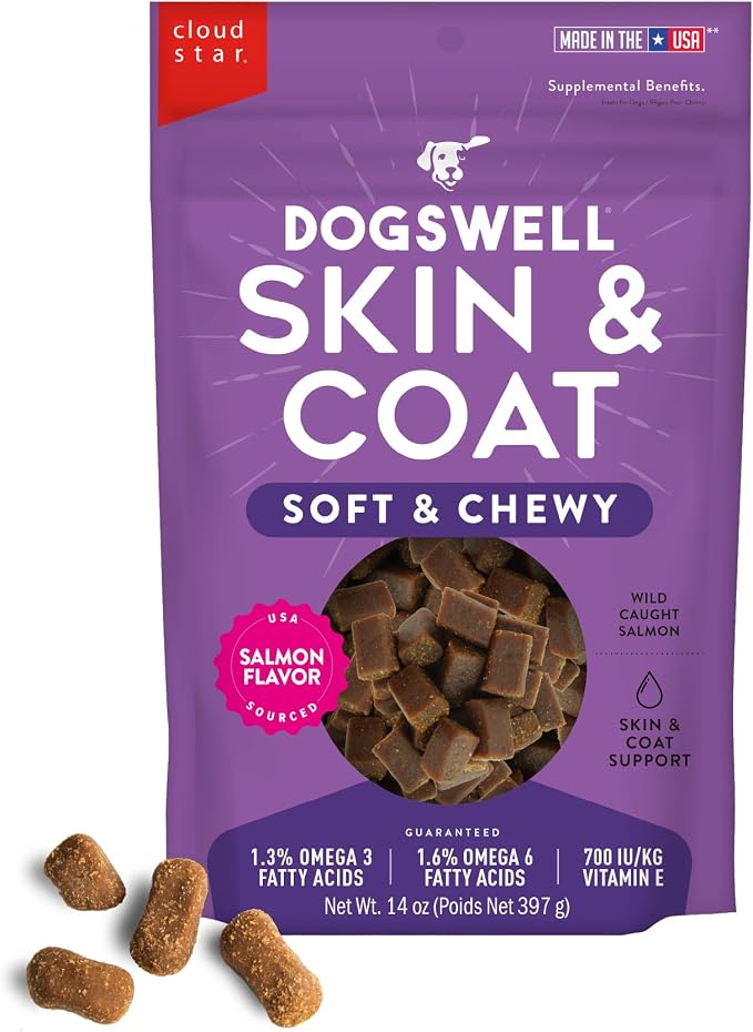 Dogswell Skin & Coat Soft & Chewy Dog Treats, Salmon, 14 oz. Pouch