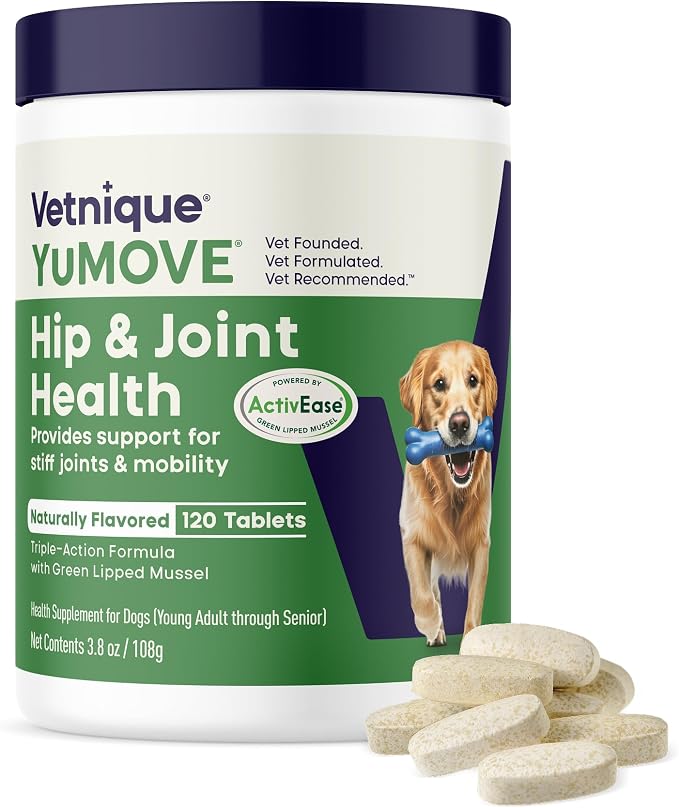 Hip & Joint Supplement for Dogs with Glucosamine, Hyaluronic Acid, Green Lipped Mussel & Omega 3 Joint Supplement - Regular or Advanced Strength (120 Count, Chewable Tablets)
