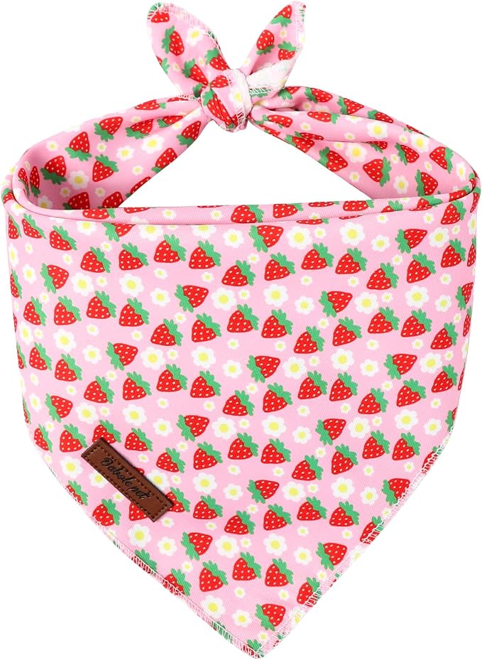 Sweet Strawberry Dog Bandana - Soft Pink Spring Summer Dog Neck Scarf, Cute Pet Bib for Medium Large Dogs, Kawaii Photo Dogs Cats Prop for Daily Use Parties & Pet Photography L