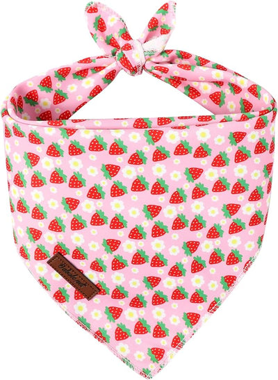 Sweet Strawberry Dog Bandana - Soft Pink Spring Summer Dog Neck Scarf, Cute Pet Bib for Medium Large Dogs, Kawaii Photo Dogs Cats Prop for Daily Use Parties & Pet Photography L
