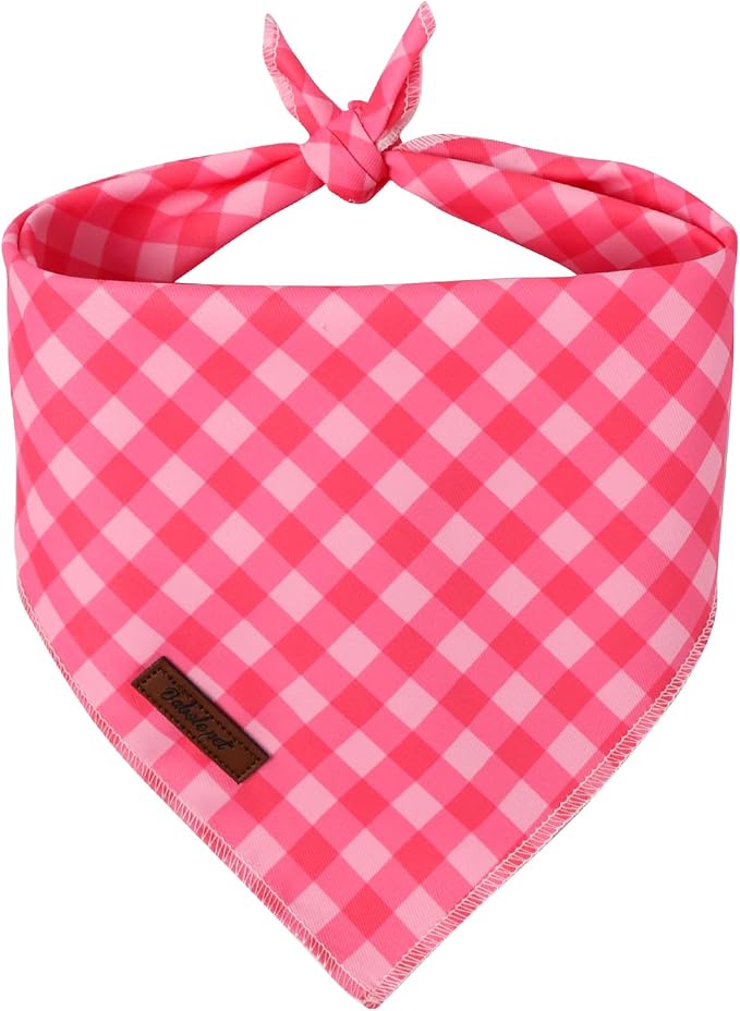 Plaid Dog Bandana - Soft Pink Checkered Dog Neck Scarf, Cute Spring Pet Bib for Puppy Kitten, Sweet Photo Dogs Cats Prop for Daily Use Parties & Pet Photography, S