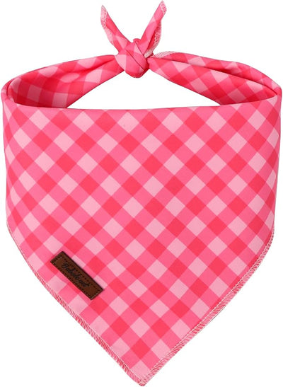Plaid Dog Bandana - Soft Pink Checkered Dog Neck Scarf, Cute Spring Pet Bib for Medium Large Dogs, Sweet Photo Dogs Cats Prop for Daily Use Parties & Pet Photography L