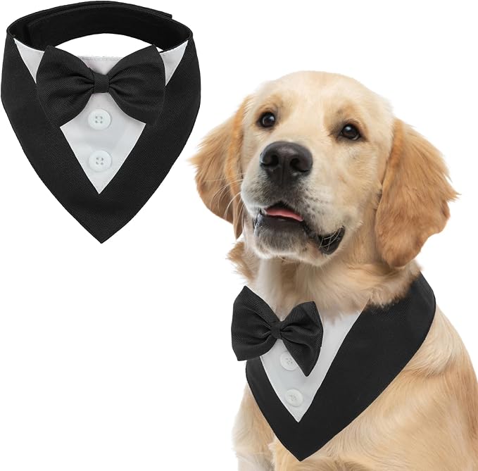 Dog Tuxedo for Large Dogs,Dog Formal Suit Dogs Attire Pet Bow Tie Puppy Party Costumes Cat Tux Outfits Pets Bandana Cosplay Adjustable Bowties Wedding Birthday Valentines Black XL