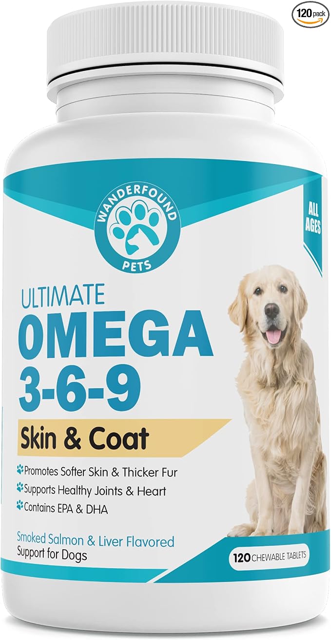 Omega 3 Fish Oil for Dogs, Smoked Salmon and Liver Flavor, 120 Chewable Tablets