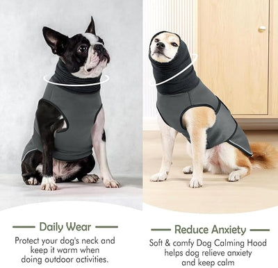 KOESON Dog Anxiety Vest with Ear Wraps, Large Dog Thunder Jacket with Double Compression, Breathable & Reflective Dog Calming Hoodie for Thunder, Fireworks, Travel, Separation, Grey XXL