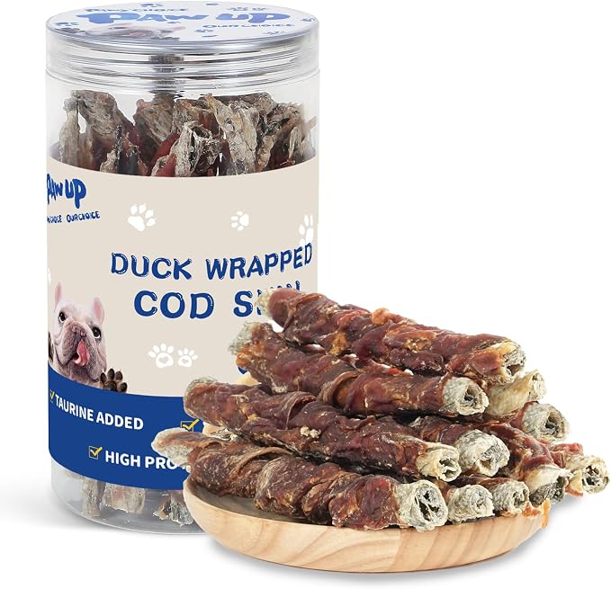 Duck Wrapped Cod Skin Rolls Dog Treats, Natural Fish Skin Chews with Real Duck, Rawhide-Free Dog Snacks for Small & Medium Dogs, 12.5 oz (12-15 Count)