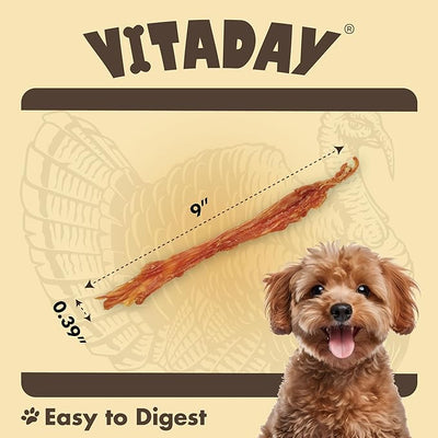 VITADAY Turkey Tendons for Dogs, All Natural, Healthy Dog Treats, Long Lasting, Hypoallergenic Dog Chews, Rawhide Free, USA-Sourced, for Small Dogs, Strips, 3 oz Pack | Long-lasting dog training treats, rawhide-free, made of USA-sourced turkey tendons