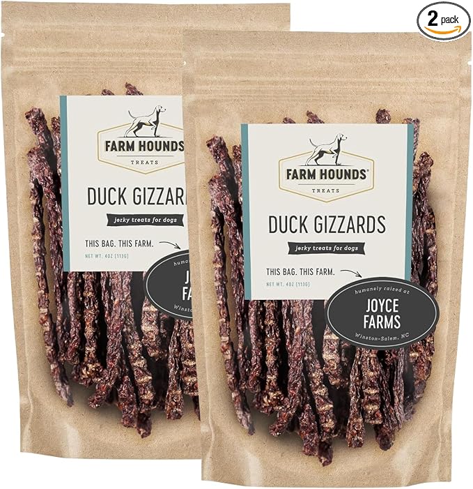 Duck Gizzards - Premium Natural Jerky for Dogs - 100% Humanely Raised Duck - Break-to-Size - Great for Training & Treats - No Added Fillers - Made in USA - 4oz - 2 Pack