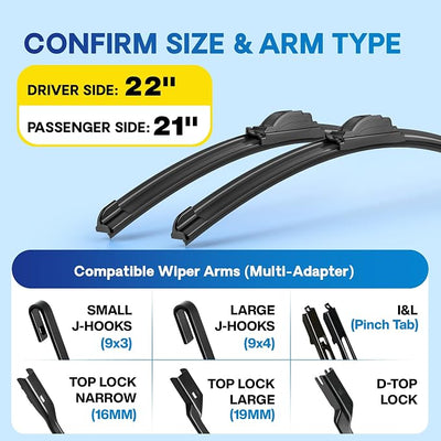 5 PLUS 22 and 21 Inch Front Wiper Blades 2-Pack, Size Pair Options | Windshield Wiper Size Pairs, Multi-Adapter Design, Smooth Wiping, All-Weather Performance, Easy Install