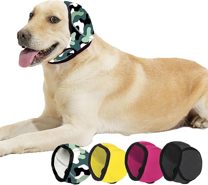 Swimming Waterproof Dog Ear Caps Calming Large Dog Ears Cover Shower Cap for Ear Protection for Bath for Grooming (Camouflage, M (Head Circumference 14"-19"))