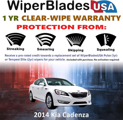 WiperBladesUSA Wiper Blades Set w/ 1yr warranty compatible with Kia Cadenza 2014 Wipers (Set of 2) Pulse Wipers