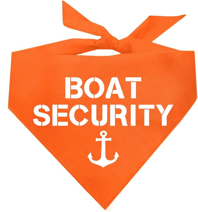 Boat Security Dog Bandana | 100% Cotton Adjustable Triangle | Made in USA | Boat Lover | Captain | Beach | Lake | Funny Outfit Prop Photoshoot | Orange, One Size (243)