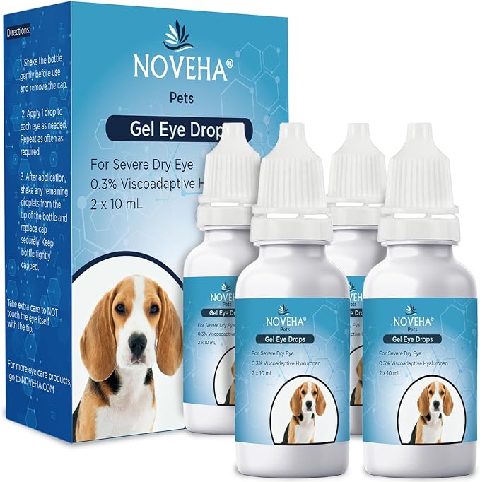 Pet Gel Eye Drops with 0.3% Viscoadaptive Hyaluronan | Eye Solution for Severe Dry Eyes - Long Lasting Hydration, Reduces Nuisance, Swelling & Dryness - Eye Lube for Dog and Cats (2PK - 2x10mL)