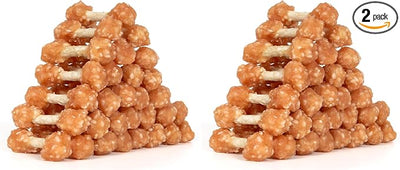 MON2SUN Dog Treats, 16oz Mini Rawhide Chews, Chicken Dumbbells with Rice for Small Dogs & Toy Breed, Crunchy and Healthy (2.5 Inch 30 Count) (Pack of 2)