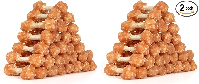 Dog Treats, 16oz Mini Rawhide Chews, Chicken Dumbbells with Rice for Small Dogs & Toy Breed, Crunchy and Healthy (2.5 Inch 30 Count) (Pack of 2)